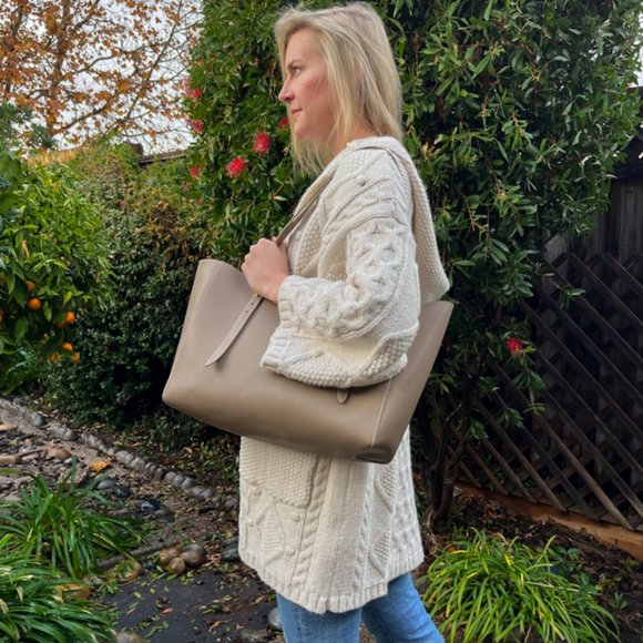 *New* Eliana Genuine Pebbled Leather Tote - Biscotti - Picture 2 of 11